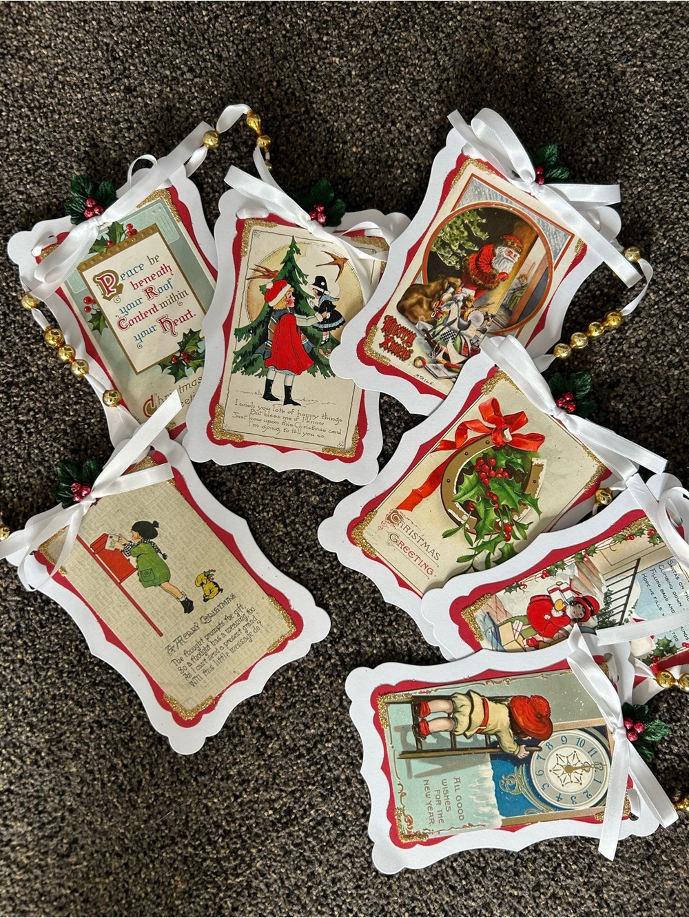 Christmas garland 1900s vintage repurposed holiday postcards